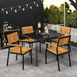 Tangkula Patio Dining Chair Set Of 2 Outdoor Chairs W/Metal And Acacia Wood Frame Armrests All-Weather Bistro Chairs -Beauty house GUEST 26395bb6 3491 417c a2ba b045da19304c