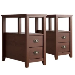 Tangkula 2-Piece Retro Side End Table Rectangular Nightstand With 2 Drawers & Shelf Coffee/Brown -Beauty house GUEST 26478dd7 a256 4bd7 bca6 e45a747fa759