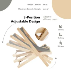 Tangkula Foldable Wood Beach Sling Chair With 3 Adjustable Positions Indoor Living Room Chaise Lounge Grey -Beauty house GUEST 26898064 107a 4943 9c5a 72dca82089ab