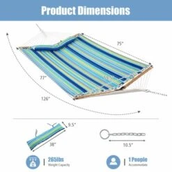 Tangkula Portable Hammock W/ Spreader Bars & Detachable Pillow Quick Dry & Water Proof Material Woven Cotton Rope Blue + Green/Light Blue + Yellow -Beauty house GUEST 26bffd5d 48e6 4389 8bf5 a3bdec7c9ab9