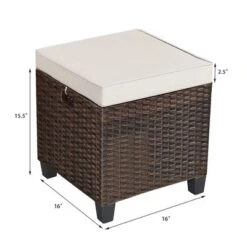 Tangkula Set Of 2 Patio Rattan Ottoman Footrest Garden Outdoor W/ Brown/Turquoise/Navy Cushion -Beauty house GUEST 278501a1 4633 48d2 b952 49b19855f11f