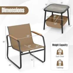 Tangkula 3-Piece Bistro Set Patio Chairs & Side Table W/ Storage Basket Breathable Mesh Fabric -Beauty house GUEST 27f6b840 0dd2 4c42 b4bd 2f8de46de9db