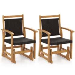 Tangkula 2PCS Patio Rattan Glider Chair W/ Acacia Wood Frame & Wicker Seat Back Armrests -Beauty house GUEST 280e7599 eb3b 4282 b89a 37928afca64b