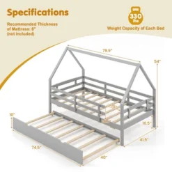 Tangkula Twin Size House Bed W/ Trundle Wooden Kids Bed W/ Safety Rails & Decorable Roof -Beauty house GUEST 284b2487 9af0 42c3 9ebb 3444bc17f27d