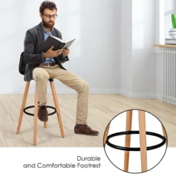 Tangkula Set Of 4 Mid Century Barstool 28.5" Dining Pub Chair W/Leather Padded Seat Black -Beauty house GUEST 28cf40f9 d3c7 46f8 b787 75fbdf5c7416