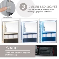 Tangkula 360° Rotating Mirrored Jewelry Cabinet Armoire 3 Color LED Modes Lockable Gray -Beauty house GUEST 28cfbd1b 53e7 4a6d 8701 bbe4cd76a4fa