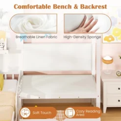 Tangkula Twin Size House Bed Kids Platform Bed W/ Padded Bench & Floating Shelves -Beauty house GUEST 292a00cd 287a 457f a8ba 63ec9ef16757