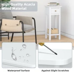 Tangkula Narrow Side Table Small End Table For Small Spaces Farmhouse Acacia Wood Slim Sofa Table Thin Nightstand W/Drawer & Open Shelf White -Beauty house GUEST 2954a62c fdbb 46e8 913b 2298c64426a4
