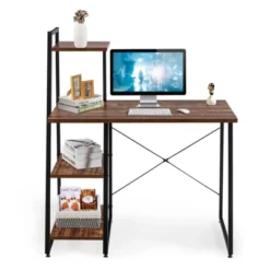 Tangkula Computer Desk Industrial Wood Study Desk W/Storage Shelf Writing Table Workstation Natural/Brown -Beauty house GUEST 295db47e 1055 493d b980 9ddfc4cc1db8