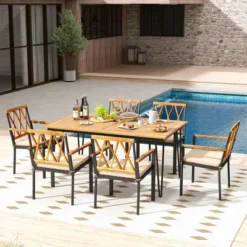 Tangkula 7 PCS Patio Dining Set W/ 2" Umbrella Hole And Seat Cushions For Garden