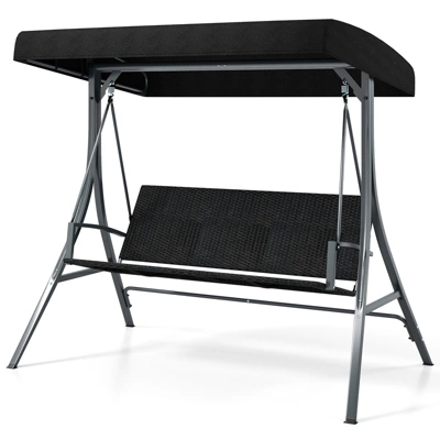 Tangkula 3-Person Porch Swing W/ Stand W/ Rattan Seat Back Metal Frame Adjustable Shade 11 Tangkula 3-Person Porch Swing W/ Stand W/ Rattan Seat Back Metal Frame Adjustable Shade - Image 9