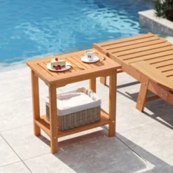 Tangkula 2PCS Outdoor Acacia Wood Side Table 2-Tier Patio End Table W/ Slatted Tabletop -Beauty house GUEST 2a070a26 757b 437f 83f9 4bc30a136f92
