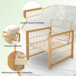 Tangkula 3PCS Patio Acacia Wood PE Wicker Furniture Set W/ Soft Seat & Back Cushions -Beauty house GUEST 2a5296ca a5af 4388 980b 522f1371532b