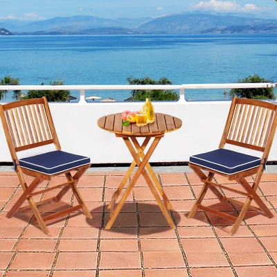 Tangkula 3PCS Folding Patio Conversation Set Acacia Wood Bistro Set W/ Cushions 7 Tangkula 3PCS Folding Patio Conversation Set Acacia Wood Bistro Set W/ Cushions - Image 5