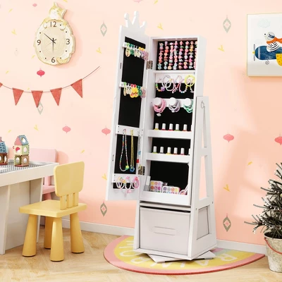 Tangkula Kids Jewelry Cabinet With Full-Length Mirror Drawer 2 Adjustable Tilt Angles 3 Tangkula Kids Jewelry Cabinet With Full-Length Mirror Drawer 2 Adjustable Tilt Angles