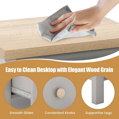 Tangkula 2 PCS Nightstand Farmhouse Side End Table W/ Solid Wood Legs & 2 Drawers 7 Tangkula 2 PCS Nightstand Farmhouse Side End Table W/ Solid Wood Legs & 2 Drawers - Image 5