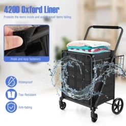 Tangkula Folding Shopping Cart Jumbo Upgraded Utility Grocery Cart W/ Waterproof Liner -Beauty house GUEST 2c2045d3 f0c4 4086 8480 f5e02c34548b