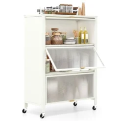 Tangkula 4-Tier Kitchen Bakers Rack Microwave Stand W/ Flip Doors Universal Wheels White -Beauty house GUEST 2c284849 dc0a 422a 8fef 3df1ee975cbe