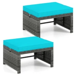 Tangkula 2 Pieces Patio PE Rattan Ottomans With Soft Zippered Cushions For Deck Frame -Beauty house GUEST 2c396369 04b0 4673 9009 dc93e1a6d25c
