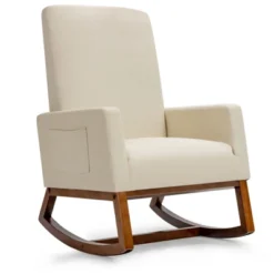 Tangkula Mid Century Rocking Chair Comfortable Rocker Modern High Back Armchair Beige -Beauty house GUEST 2c42a513 1f6f 4516 a605 98a15b5dffe3