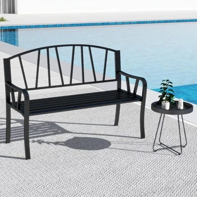 Tangkula 51" Metal Garden Bench Patio Slatted Bench For 2-3 People & Park-Style Loveseat 5 Tangkula 51" Metal Garden Bench Patio Slatted Bench For 2-3 People & Park-Style Loveseat - Image 3