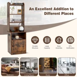 Tangkula Nightstand Bedside End Side Table Bookshelf W/ Charging Station -Beauty house GUEST 2c8d50df 2036 40f0 9007 928411e935b8