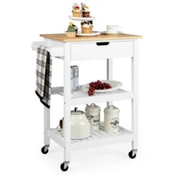 Tangkula 3-Tier Kitchen Island Cart Rolling Service Trolley W/ Bamboo Top Shelves -Beauty house GUEST 2c92af87 d14d 4429 9aad f661ca9d1ec9