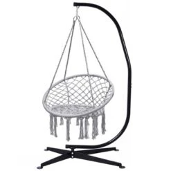 Tangkula Hammock Chair Hanging Cotton Rope Macrame Swing Chair W/ Stand Gray -Beauty house GUEST 2ccb6151 4968 43c9 8163 ac08f23b1bf3