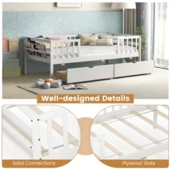 Tangkula Twin Size Kids Bed W/ Storage 2 Pull-out Drawers Side Shelf For Children & Teens -Beauty house GUEST 2cd202b8 2baa 4ab9 82e6 e2e1ca66f8b5