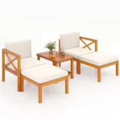 Tangkula 5 Pieces Patio Lounge Chair Set W/Ottomans Acacia Wood Patio Conversation Set W/Cushions Coffee Table Modular Outdoor Lounge Sofa Set -Beauty house GUEST 2d7964d8 4180 4338 9c76 e83b6ca574ba