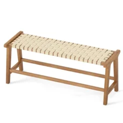 Tangkula 47" Long Teak Wood Patio Bench W/Weave Seat Solid Wood Legs Backless For Porch -Beauty house GUEST 2dd274aa 1797 498b 8f01 70700cce1692