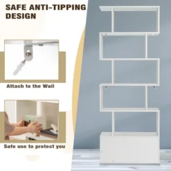 Tangkula 2PCS 6-tier Geometric Bookcase S-shaped Z-shelf Bookshelf Cabinet W/ Doors White -Beauty house GUEST 2df41e85 760a 499d b9c5 6c754a6a5386