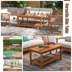 Tangkula Hardwood Outdoor Patio Coffee Table 2-Tier Coffee Table W/ Slat Tabletop & Storage Shelf Natural -Beauty house GUEST 2df4cc8b 6152 4b21 97ab 500dde7d45f8