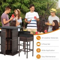 Tangkula 5PCS Patio Rattan Bar Table Stool Set Hidden Storage Shelf Cushion Red Patio Black -Beauty house GUEST 2e0513c7 a00d 4454 b19a e69736b49b09