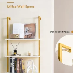 Tangkula 5 Tier Ladder Shelf 71" Open Wall-Mounted Bookcase With Golden Steel Frame -Beauty house GUEST 2e0aed98 6425 4502 832f 0c0bade4287a