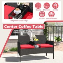 Tangkula Outdoor Rattan Loveseat 2-Seat Patio Conversation Set With Built-in Coffee Table Cushions Wicker Bench Furniture -Beauty house GUEST 2e8f9bd9 6e5d 4dd2 bbfa 6e8acc25b2e3