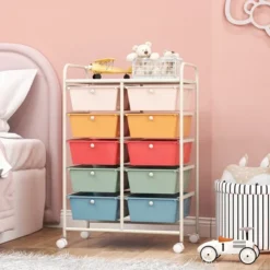 Tangkula 10-Drawer Rolling Storage Cart Tools Scrapbook Paper Organizer On Wheels Macaron -Beauty house GUEST 2e96b3df e797 4985 8942 c2e5e82f9711