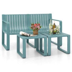 Tangkula 3 PCS Patio Furniture Set W/1 Loveseat & 2 Side Tables All-Weather Bistro Set Blue -Beauty house GUEST 2f055249 5490 403e acac ae10d948b06c
