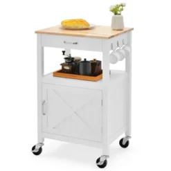Tangkula Small Kitchen Island On Wheels Mobile Trolley Cart Barn Door Drawer Hooks -Beauty house GUEST 2f09559a 4100 4734 ab13 403e4f27bfca