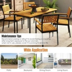 Tangkula 55” Patio Dining Table 6 People Acacia Wood Dining Table With Slatted Tabletop U-shaped Frame Adjustable Foot Pads -Beauty house GUEST 2f1ea317 9a04 4067 8c2d d59ae4de00fd