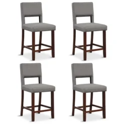 Tangkula 4-Piece Linen Fabric/PVC Leather Counter Height Bar Stool Set W/ Back & Rubber Wood Legs -Beauty house GUEST 2f5fa2e1 5aca 4857 b222 7f3db253c294