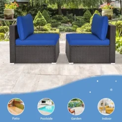 Tangkula 2PCS Patio Sectional Armless Sofas Rattan Furniture Set Outdoor W/ Cushions -Beauty house GUEST 2f945661 fe97 40f1 b161 25be979ebb33
