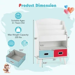 Tangkula Kids Bookshelf W/3-Tier Bookshelves Open Compartment & 2 Foldable Fabric Drawers -Beauty house GUEST 304ad547 024f 40ac a4df 4d4fc5427198