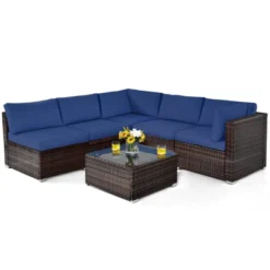 Tangkula 6PCS Wicker Patio Sectional Conversation Furniture Set With Coffee Table & Seat Cushions Navy/Black/Turquoise/Red -Beauty house GUEST 30b51f1b cf22 442f 8603 6a04a1937964