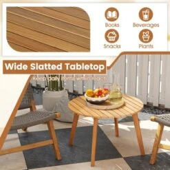 Tangkula Outdoor Acacia Wood Side Table Patio 24.5" Round End Table W/ Slatted Tabletop -Beauty house GUEST 30c5592a b53a 4445 a068 116c063966d2