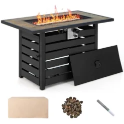 Tangkula 7PCS Patio Rattan Furniture Set 42" Fire Pit Table W/ Cover Cushioned -Beauty house GUEST 30da9dc3 5337 452c bef5 8c1f0c3b430c