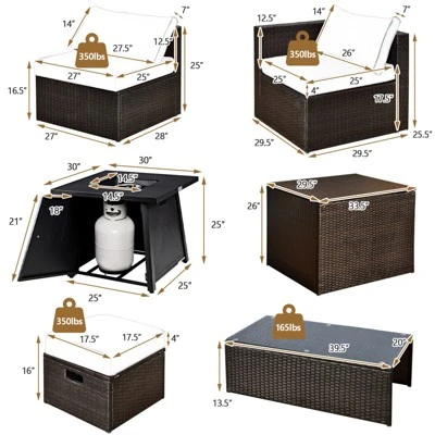 Tangkula 9PCS Outdoor Patio Furniture Set With 30" Propane Fire Pit Table PE Wicker Space-Saving Sectional Sofa Set W/ Storage Box & Cushions 10 Tangkula 9PCS Outdoor Patio Furniture Set With 30" Propane Fire Pit Table PE Wicker Space-Saving Sectional Sofa Set W/ Storage Box & Cushions - Image 8