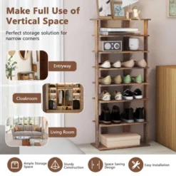 Tangkula 7-Tier Double Rows Shoe Rack Vertical Wooden Shoe Storage Organizer Rustic Brown/White -Beauty house GUEST 3133f4aa 808a 4a32 8a25 10f06fde97dc
