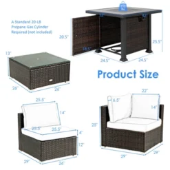 Tangkula 6 Piece Patio Wicker Conversation Set, Outdoor Rattan Sofa Set W/ 32" Propane Fire Pit Table, 50,000 BTU Heat, Tempered Glass Tabletop Black/Navy Blue/Red/Turquoise/Off White -Beauty house GUEST 3159c01e 2401 48f0 a640 0b8a036a87a0