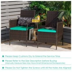 Tangkula Patio Loveseat 2 Person Cushioned Seats With Center Table Outdoor Rattan Furniture Set Turquoise/ Red -Beauty house GUEST 31716061 d31f 4f64 85d1 64d29ee81d01